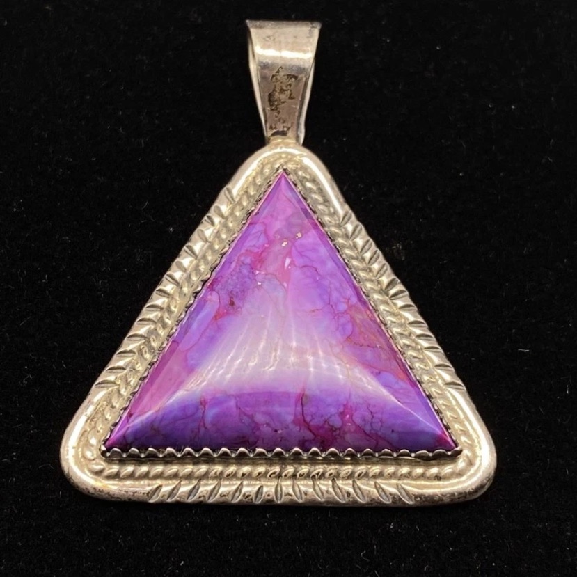 G. Boyd Sterling Silver Triangular Navajo Sugilite Gemstone Pendant 7.4g